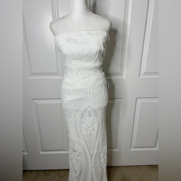 Lulu’s Magnificent Love White Sequin Strapless Maxi Dress (Size XS) - Picture 5 of 11
